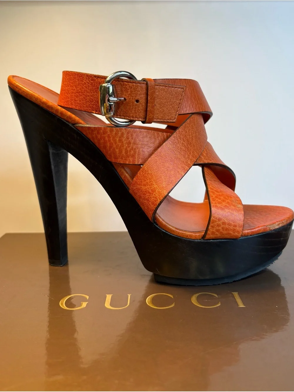 Gucci VINTAGE “Old Libeccio” Women's Platform Strappy Heels in “Brick” Sz 38.5